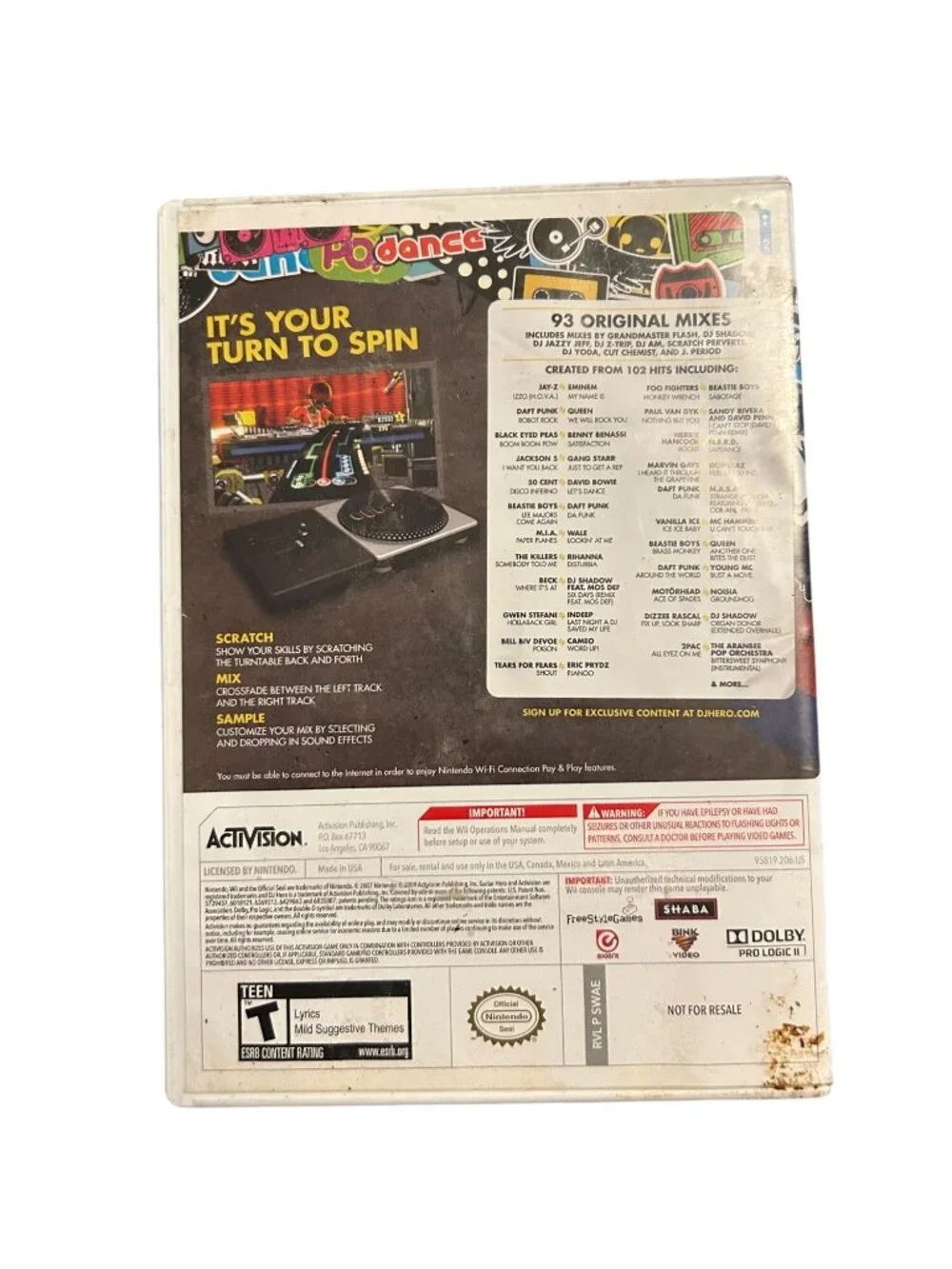 DJ Hero Nintendo Wii Game Complete In Case video gaming music